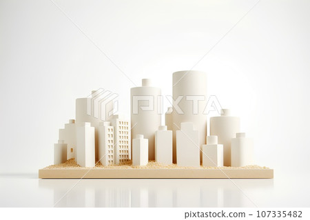Group of white buildings (3D pictograph) Fun cityscape and town planning. 107335482