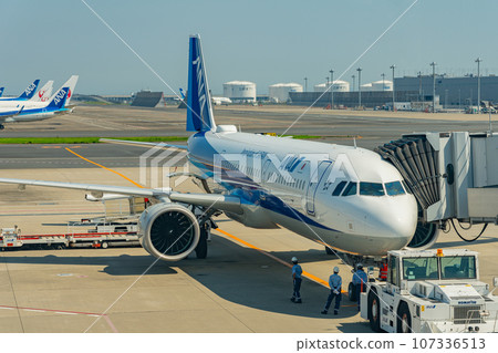 Airport plane Haneda Airport takeoff airline engine brake morning bright ANA 107336513