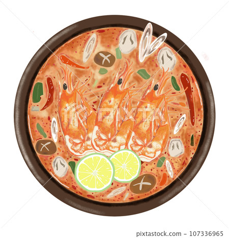 Tom yum kung Thai spicy shrimp soup 107336965