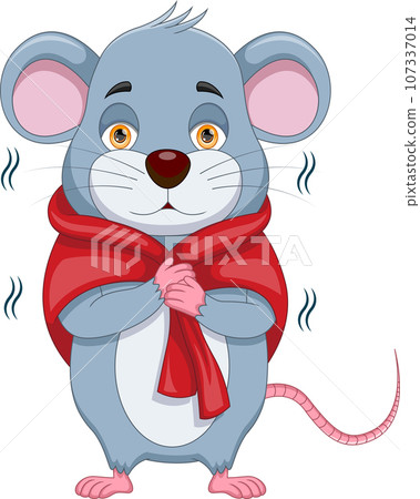 mouse has a fever and is shivering with cold cartoon 107337014