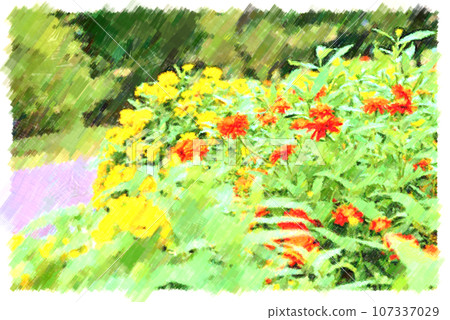 Flower field painted in watercolor Flower field painted in watercolor 107337029
