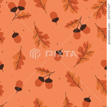 Seamless pattern with autumn oak leaves and... - Stock Illustration ...