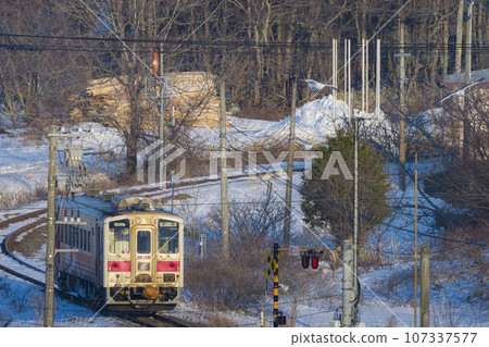 花崎線車輛在北海道根室市冬季雪路行駛 / 日本北海道根室市 107337577