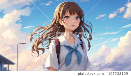 High school girl commuting to school, new semester - AI generated image High school girl commuting to school, new semester - AI generated image 107338169