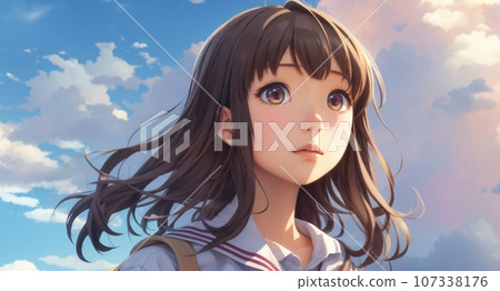 Cute high school girl/university entrance exam - AI generated image 107338176