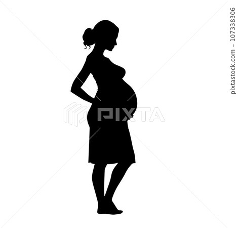 Beautiful pregnant woman silhouette on white background 107338306