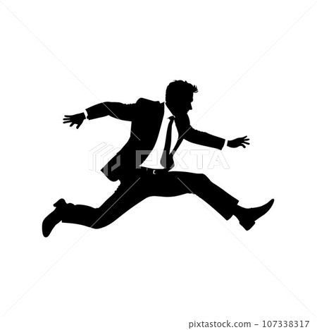 Businessman office manager jumping, businessman hurry go isolated on white background 107338317