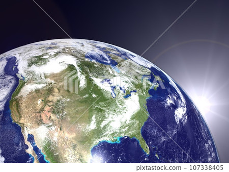 America, Canada, etc., North America, Earth, morning sun, dawn (3DCG image) America, Canada, etc., North America, Earth, morning sun, dawn (3DCG image) 107338405
