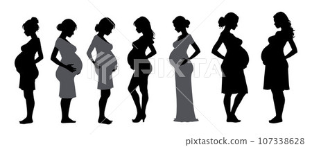 Beautiful pregnant woman silhouette on white background 107338628
