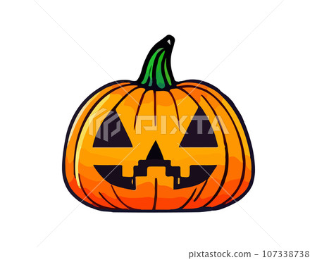 Pumpkin on white background. The main symbol of the Happy Halloween holiday. Orange pumpkin with smile for your design for the holiday Halloween. Vector illustration. Pumpkin on white background. The main symbol of the Happy Halloween holiday. Orange pumpkin with smile for your design for the holiday Halloween. Vector illustration. 107338738