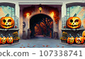 Entrance hall decorated with jack-o-lanterns 107338741