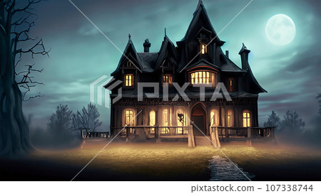 full moon light and creepy house full moon light and creepy house 107338744