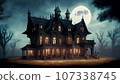 full moon light and creepy castle 107338745