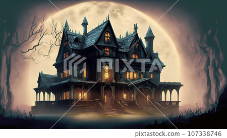 full moon light and creepy castle full moon light and creepy castle 107338746