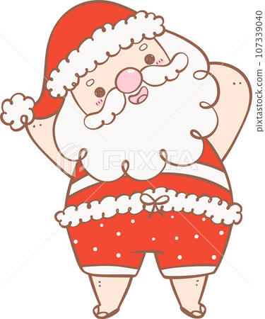 Cute Festive happy Summer Santa Claus, kawaii Christmas cartoon doodle hand drawing outline Cute Festive happy Summer Santa Claus, kawaii Christmas cartoon doodle hand drawing outline 107339040