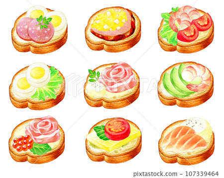 聖誕節開胃菜法國麵包小菜配料套裝彩色鉛筆畫 107339464