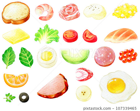 聖誕節開胃菜法國麵包小菜配料套裝彩色鉛筆畫 107339465