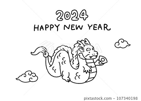2024年新年賀卡插圖可愛的龍年 107340198