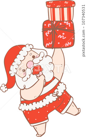 Cute Summer Santa Claus with gifts, kawaii Christmas cartoon doodle  outline 107340531