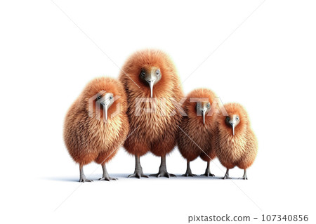 Image of family of kiwi birds on a white background. Birds. Animals. Illustration, Generative AI. 107340856