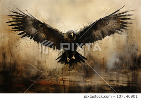 Image of eagle spreading its wings. Birds, Wildlife Animals, Illustration, Generative AI. Image of eagle spreading its wings. Birds, Wildlife Animals, Illustration, Generative AI. 107340901