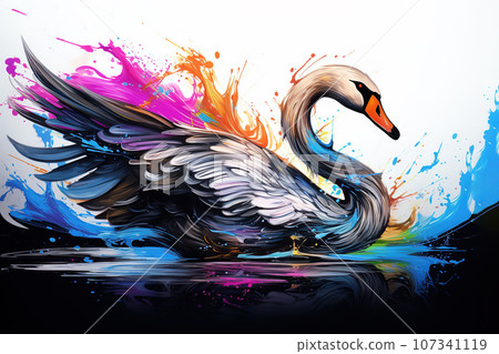 Image of beautiful colorful swans. Birds. Wildlife Animals. Illustration, Generative AI. 107341119