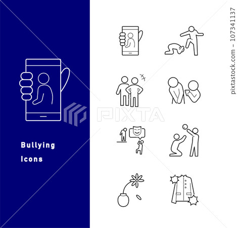 Bullying and children's problems line icon set Bullying and children's problems line icon set 107341137