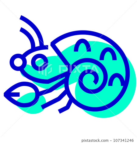 Two color style icons representing sea life, hermit crabs and crustaceans 107341246