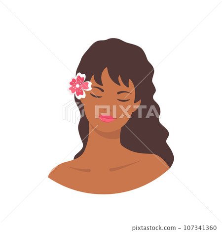 Boho African American young woman with exotic flower 107341360