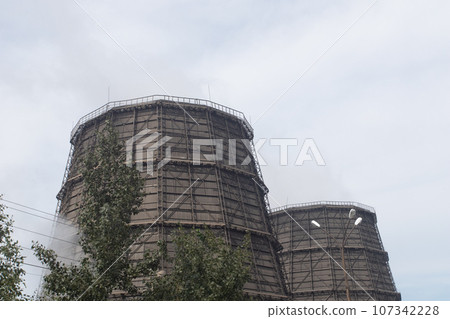 Large pipes for cooling in the factory. Industrial enterprise for the production of aluminum 107342228