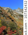 Tenguhara with autumn leaves overlooking Mt.Yarigatake 107342432
