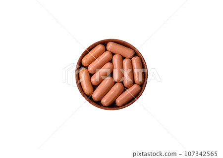 Delicious fresh vegetarian sausage or sausage made from vegetable protein tofu or seitan 107342565