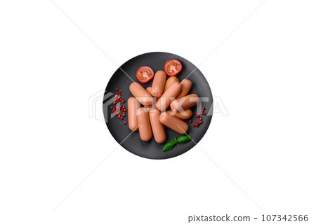 Delicious fresh vegetarian sausage or sausage made from vegetable protein tofu or seitan 107342566