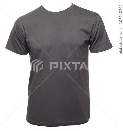 Plain grey cotton tshirt on a mannequin isolated 107342763