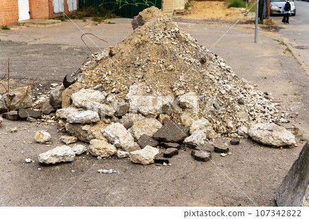 pile of concrete construction scrap on the ground pile of concrete construction scrap on the ground 107342822