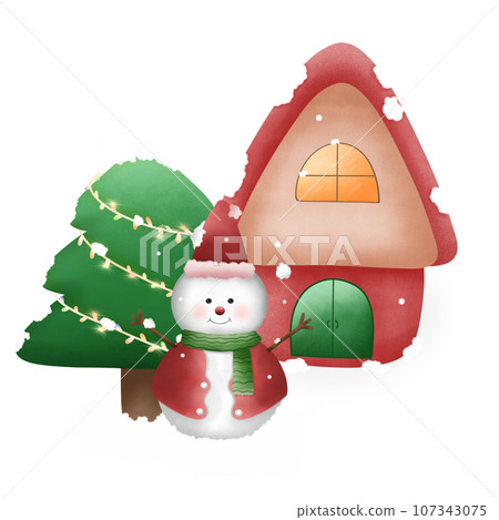snowman with red scarf snowman with red scarf 107343075
