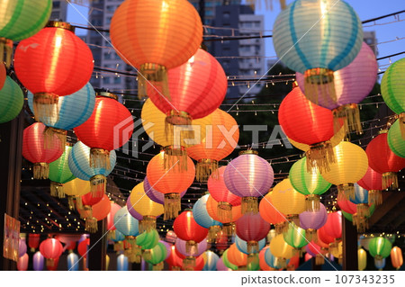 traditional paper lantern in mid autumn festival market at Hong Kong traditional paper lantern in mid autumn festival market at Hong Kong 107343235