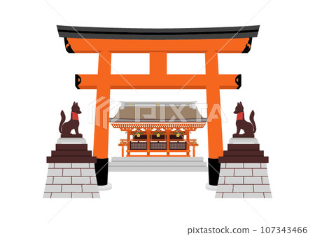 Vermilion torii gate and fox illustration Fushimi Inari 107343466