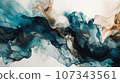 Elegant blue white and gold marble acrylic flow illustation, abstract background. Generavie AI 107343561