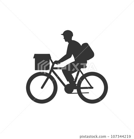 Bike courier delivering packages icon Bike courier delivering packages icon 107344219