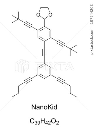 NanoKid, a NanoPutian, chemical formula and skeletal structure. Organic molecule resembling the human form, sequenced for chemical education. NanoPutian is a portmanteau of nanometer and lilliputian. NanoKid, a NanoPutian, chemical formula and skeletal structure. Organic molecule resembling the human form, sequenced for chemical education. NanoPutian is a portmanteau of nanometer and lilliputian. 107344268