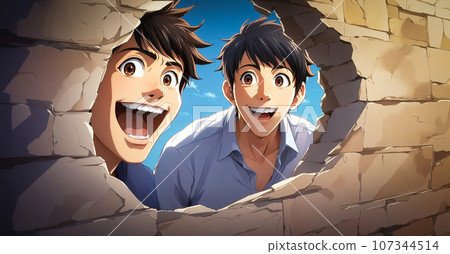 Two men/stalkers peeping - AI generated image Two men/stalkers peeping - AI generated image 107344514