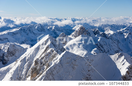 Winter Italy Dolomite mountains covered with snow  107344833