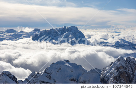 Winter Italy Dolomite mountains covered with snow  107344845