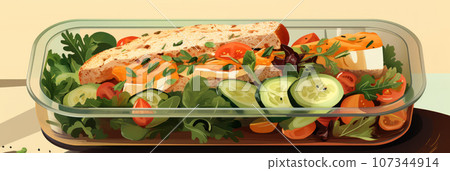 Open lunchbox with homemade food Open lunchbox with homemade food 107344914