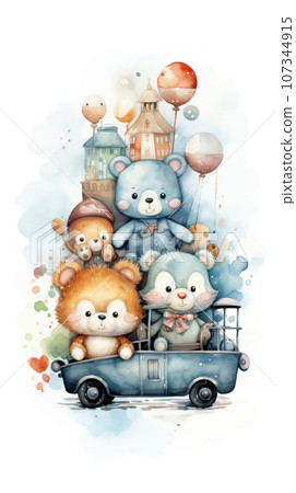 Cute funny animals with balloons Cute funny animals with balloons 107344915