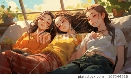 Very tired teenage girls Very tired teenage girls 107344916