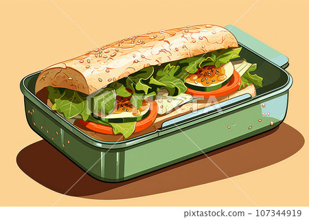 Open lunchbox with homemade food Open lunchbox with homemade food 107344919