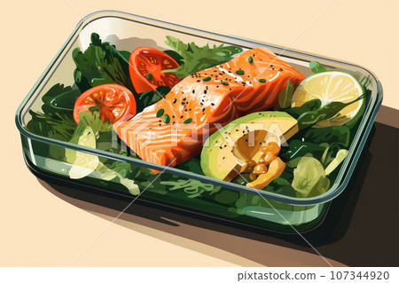 Open lunchbox with homemade food Open lunchbox with homemade food 107344920