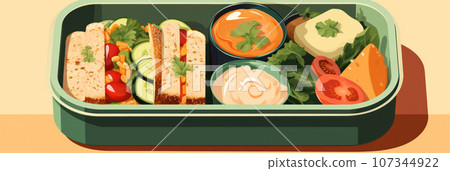 Open lunchbox with homemade food Open lunchbox with homemade food 107344922